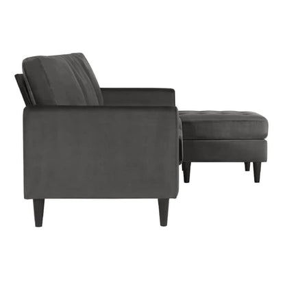 Strummer Velvet Reversible Corner Sofa In Grey With Black Legs