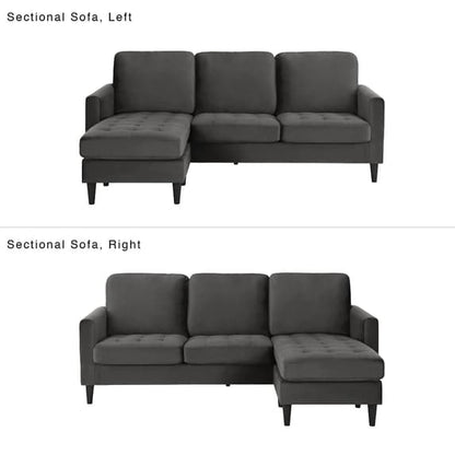 Strummer Velvet Reversible Corner Sofa In Grey With Black Legs