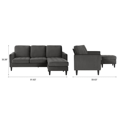 Strummer Velvet Reversible Corner Sofa In Grey With Black Legs