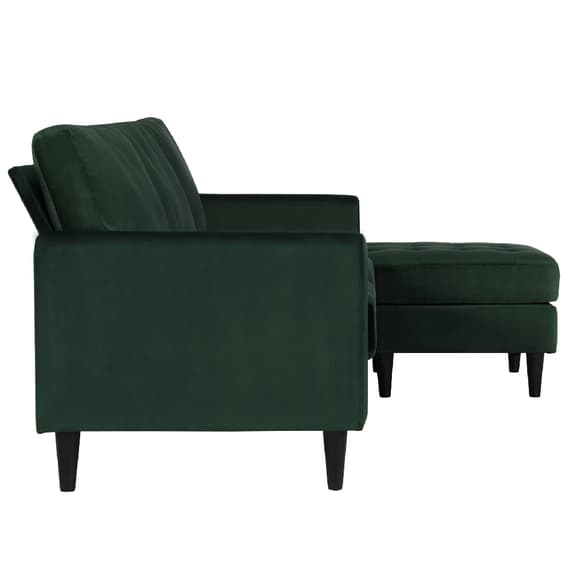 Strummer Velvet Reversible Corner Sofa In Green With Black Legs