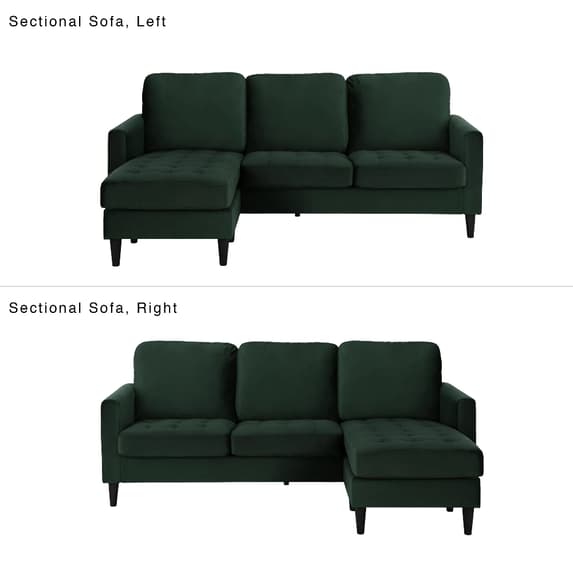 Strummer Velvet Reversible Corner Sofa In Green With Black Legs
