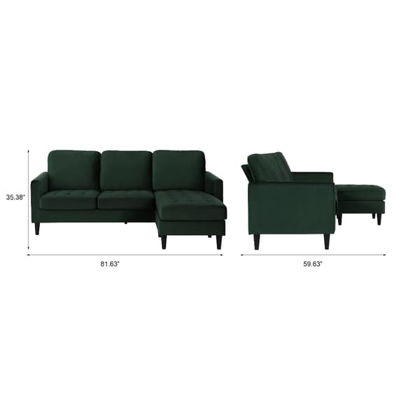 Strummer Velvet Reversible Corner Sofa In Green With Black Legs