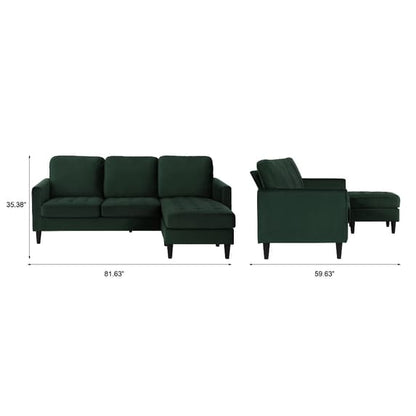 Strummer Velvet Reversible Corner Sofa In Green With Black Legs