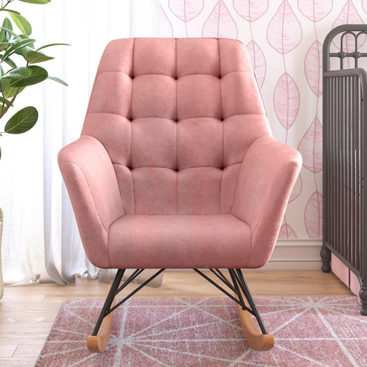 Raven Velvet Nursery Rocking Chair In Rose