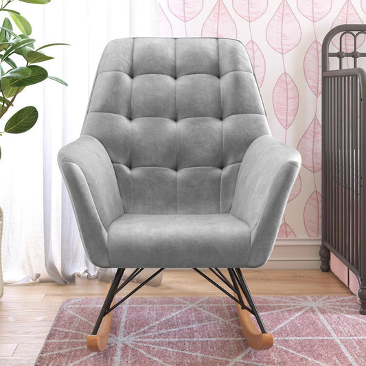 Raven Velvet Nursery Rocking Chair In Grey