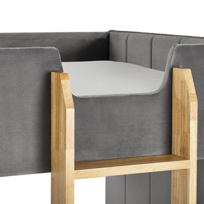 Daytona Grey Velvet Wooden Bunk Bed In Woodgrain