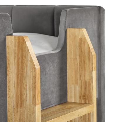 Daytona Grey Velvet Wooden Bunk Bed In Woodgrain