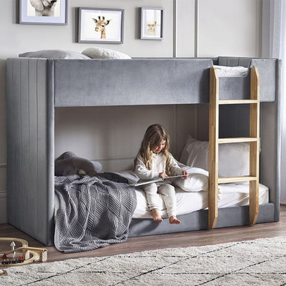 Daytona Grey Velvet Wooden Bunk Bed In Woodgrain