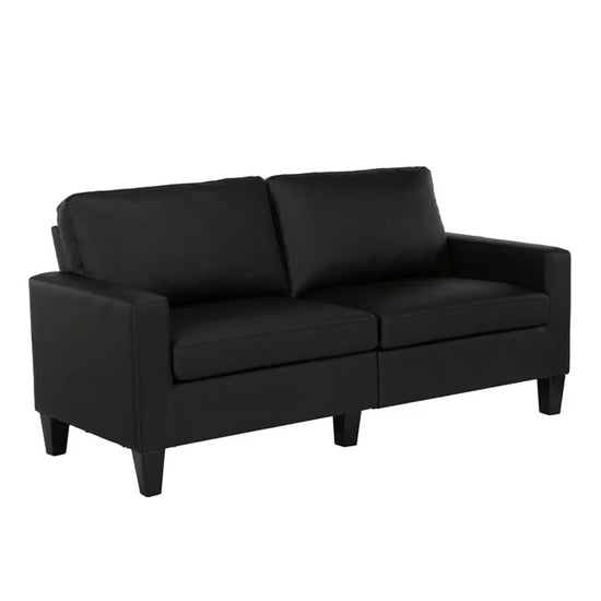 Rylie Faux Leather 2 Seater Sofa In Black With Wood Pyramid Legs