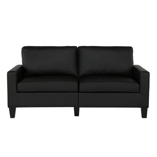 Rylie Faux Leather 2 Seater Sofa In Black With Wood Pyramid Legs