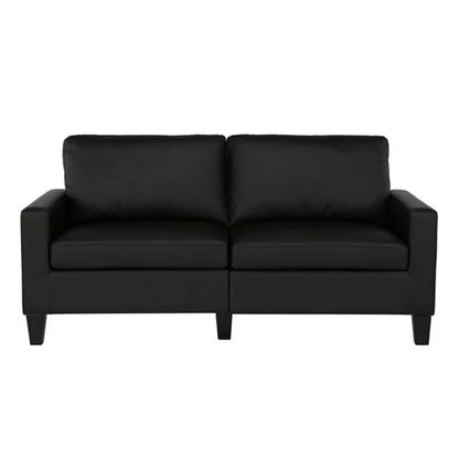 Rylie Faux Leather 2 Seater Sofa In Black With Wood Pyramid Legs