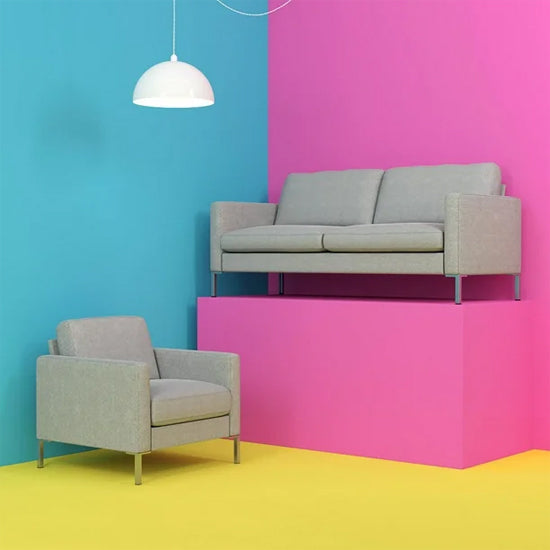 Fabry Linen Fabric 1 Seater Sofa In Grey With Chrome Metal Legs
