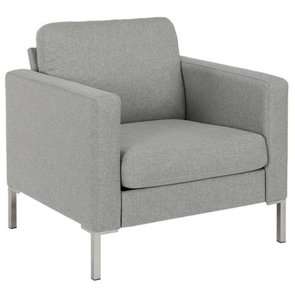 Fabry Linen Fabric 1 Seater Sofa In Grey With Chrome Metal Legs