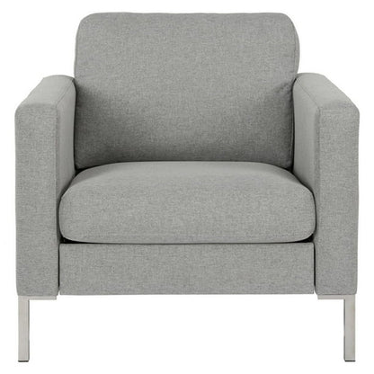Fabry Linen Fabric 1 Seater Sofa In Grey With Chrome Metal Legs