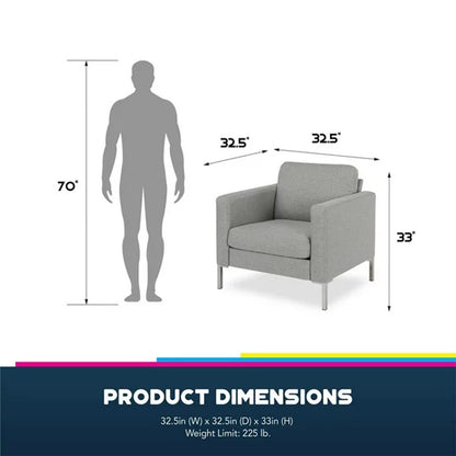 Fabry Linen Fabric 1 Seater Sofa In Grey With Chrome Metal Legs