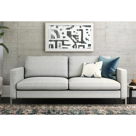 Fabry Linen Fabric 2 Seater Sofa In Grey With Chrome Metal Legs
