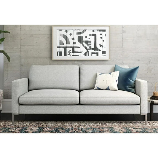 Fabry Linen Fabric 2 Seater Sofa In Grey With Chrome Metal Legs