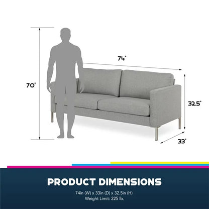 Fabry Linen Fabric 2 Seater Sofa In Grey With Chrome Metal Legs