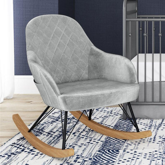 Dahlia Velvet Nursery Rocking Chair In Grey