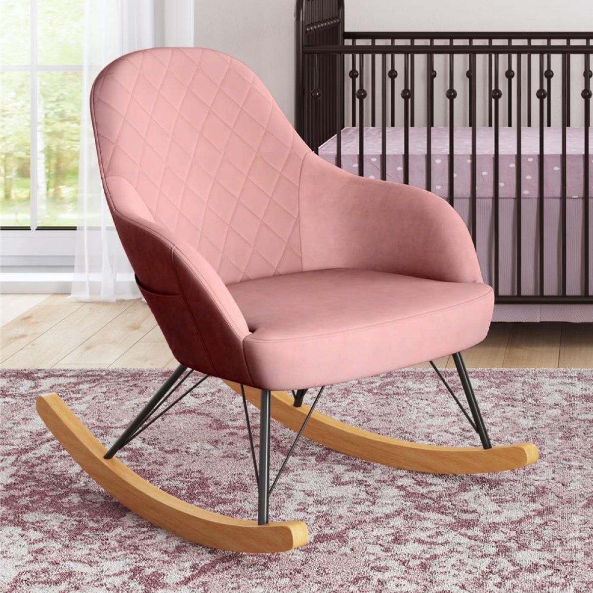 Dahlia Velvet Nursery Rocking Chair In Rose