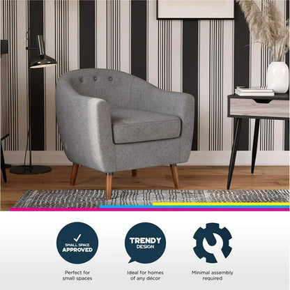 Brie Linen Fabric Bedroom Chair In Grey With Solid Wood Legs