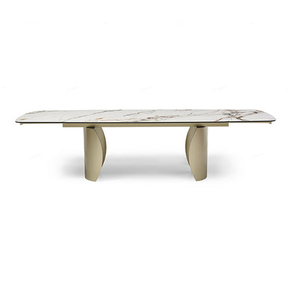 Palazzo Extending Italian Ceramic Dining Table In Matt White And Earth Vein