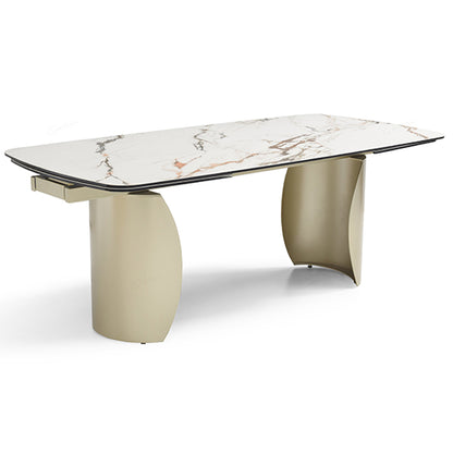 Palazzo Extending Italian Ceramic Dining Table In Matt White And Earth Vein