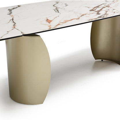 Palazzo Extending Italian Ceramic Dining Table In Matt White And Earth Vein
