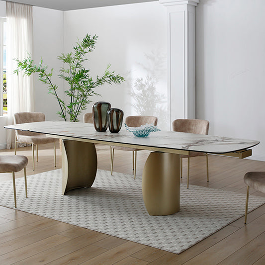 Palazzo Extending Italian Ceramic Dining Table In Matt White And Earth Vein