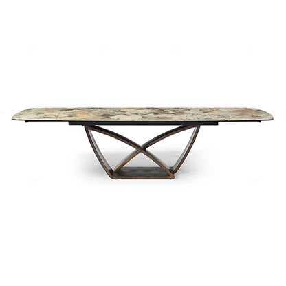 Lavish Extending Italian Ceramic Dining Table In Matt Ivory And Emerald Vein