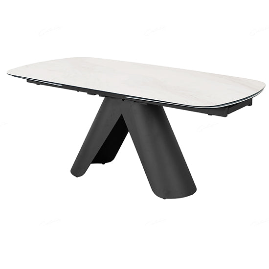 Opulento Extending Ceramic Dining Table In Matt White And Cosmic Grey Vein