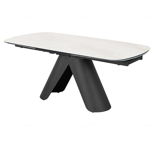 Opulento Extending Ceramic Dining Table In Matt White And Cosmic Grey Vein