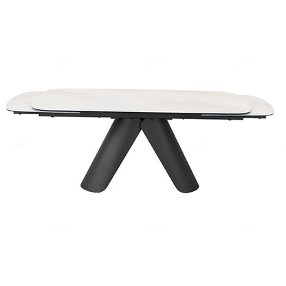 Opulento Extending Ceramic Dining Table In Matt White And Cosmic Grey Vein