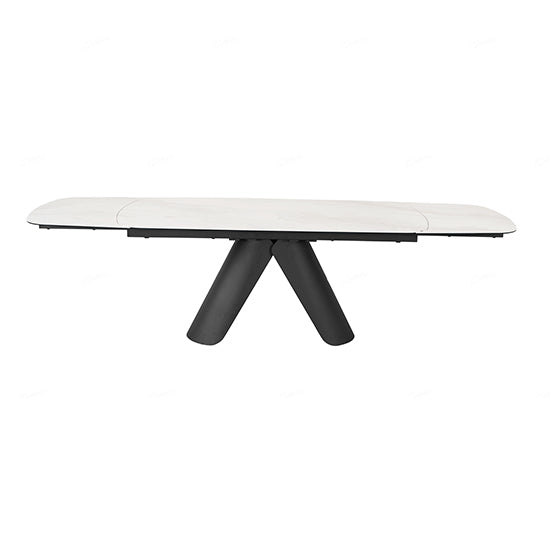 Opulento Extending Ceramic Dining Table In Matt White And Cosmic Grey Vein