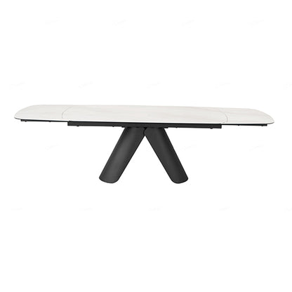 Opulento Extending Ceramic Dining Table In Matt White And Cosmic Grey Vein