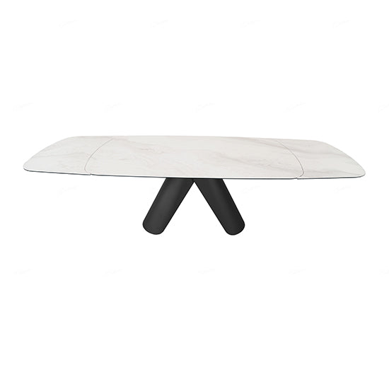 Opulento Extending Ceramic Dining Table In Matt White And Cosmic Grey Vein