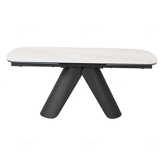 Opulento Extending Ceramic Dining Table In Matt White And Cosmic Grey Vein
