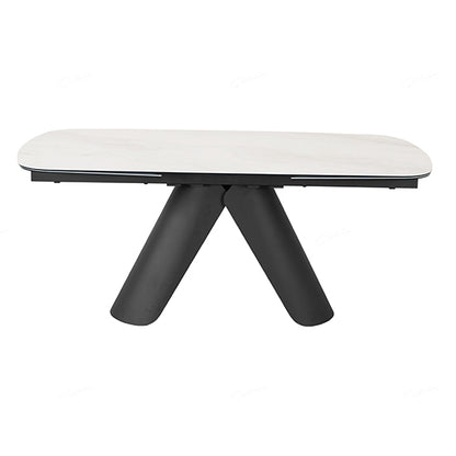 Opulento Extending Ceramic Dining Table In Matt White And Cosmic Grey Vein