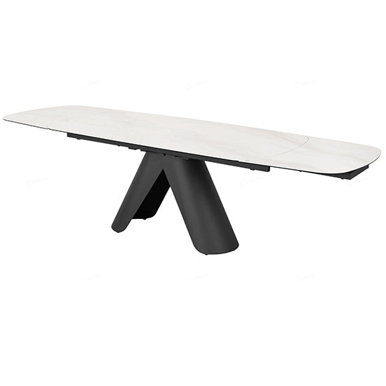 Opulento Extending Ceramic Dining Table In Matt White And Cosmic Grey Vein