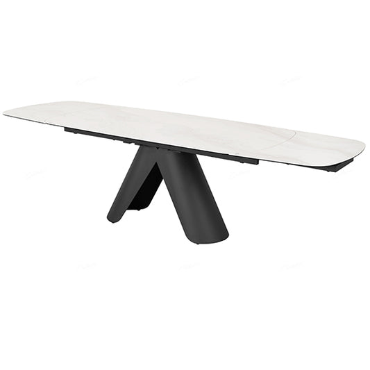 Opulento Extending Ceramic Dining Table In Matt White And Cosmic Grey Vein