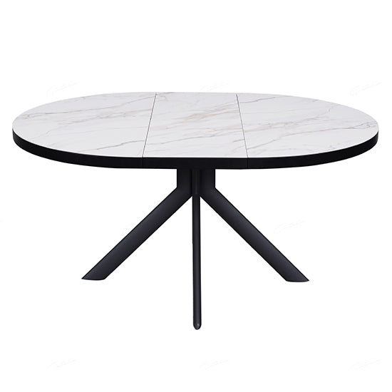 Danello Extending Ceramic Dining Table In White And Sunset Cloud Vein