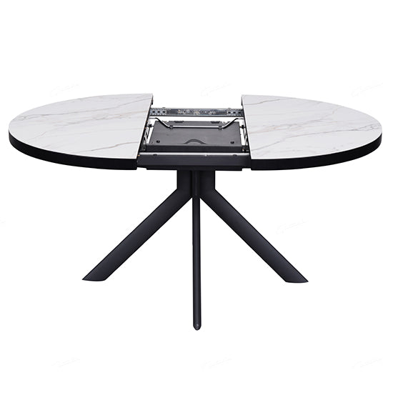 Danello Extending Ceramic Dining Table In White And Sunset Cloud Vein