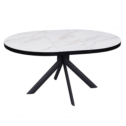 Danello Extending Ceramic Dining Table In White And Sunset Cloud Vein