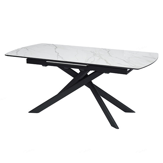Cosma Extending Ceramic Dining Table In White And Sunset Cloud Vein