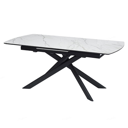 Cosma Extending Ceramic Dining Table In White And Sunset Cloud Vein