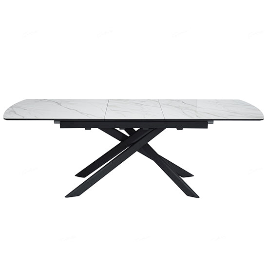 Cosma Extending Ceramic Dining Table In White And Sunset Cloud Vein
