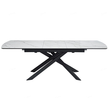 Cosma Extending Ceramic Dining Table In White And Sunset Cloud Vein