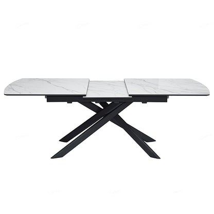 Cosma Extending Ceramic Dining Table In White And Sunset Cloud Vein