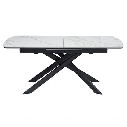 Cosma Extending Ceramic Dining Table In White And Sunset Cloud Vein