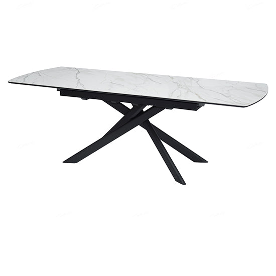 Cosma Extending Ceramic Dining Table In White And Sunset Cloud Vein
